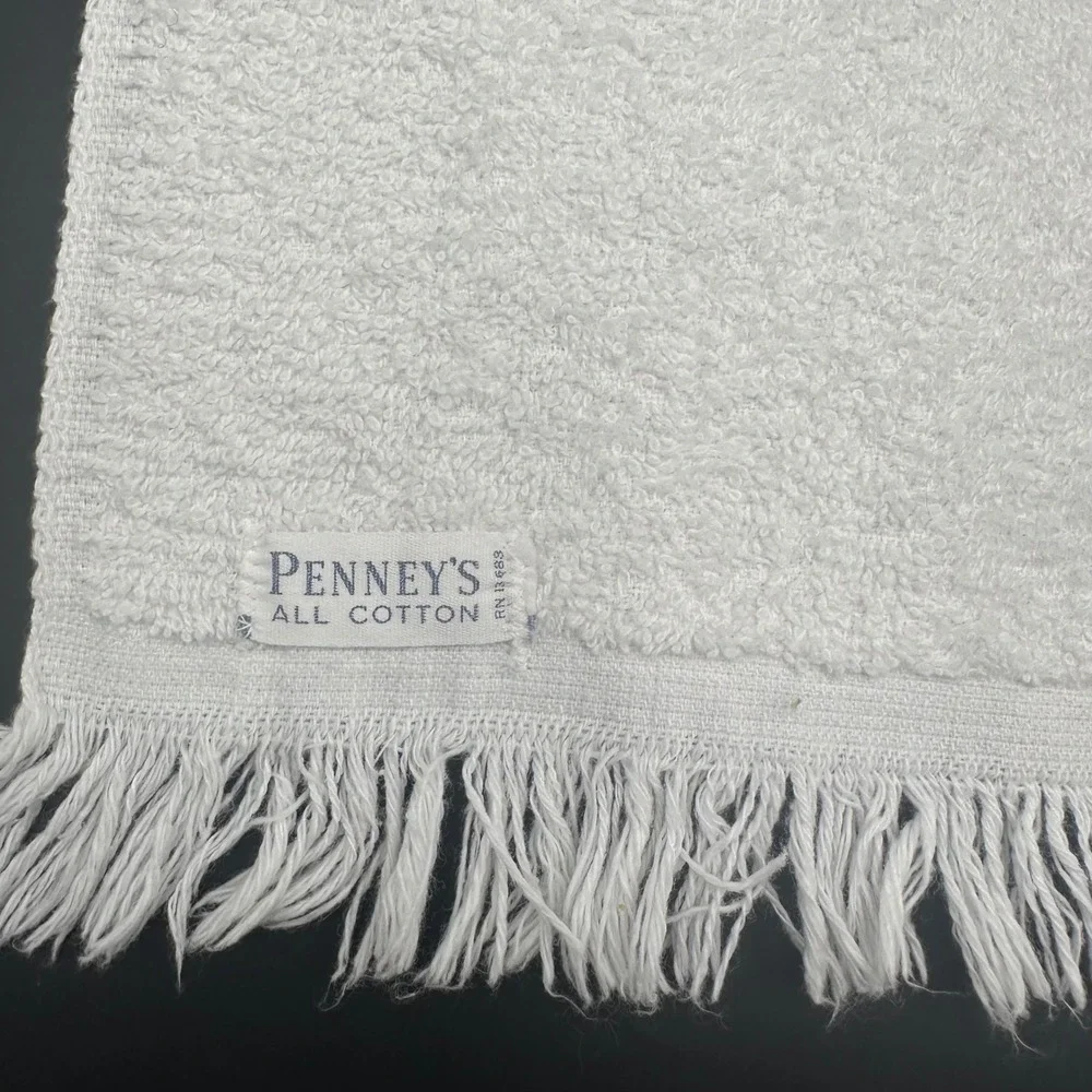 Vintage Penneys All Cotton Floral Bouquet‎ Hand Towel White Retro Kitchen Decor